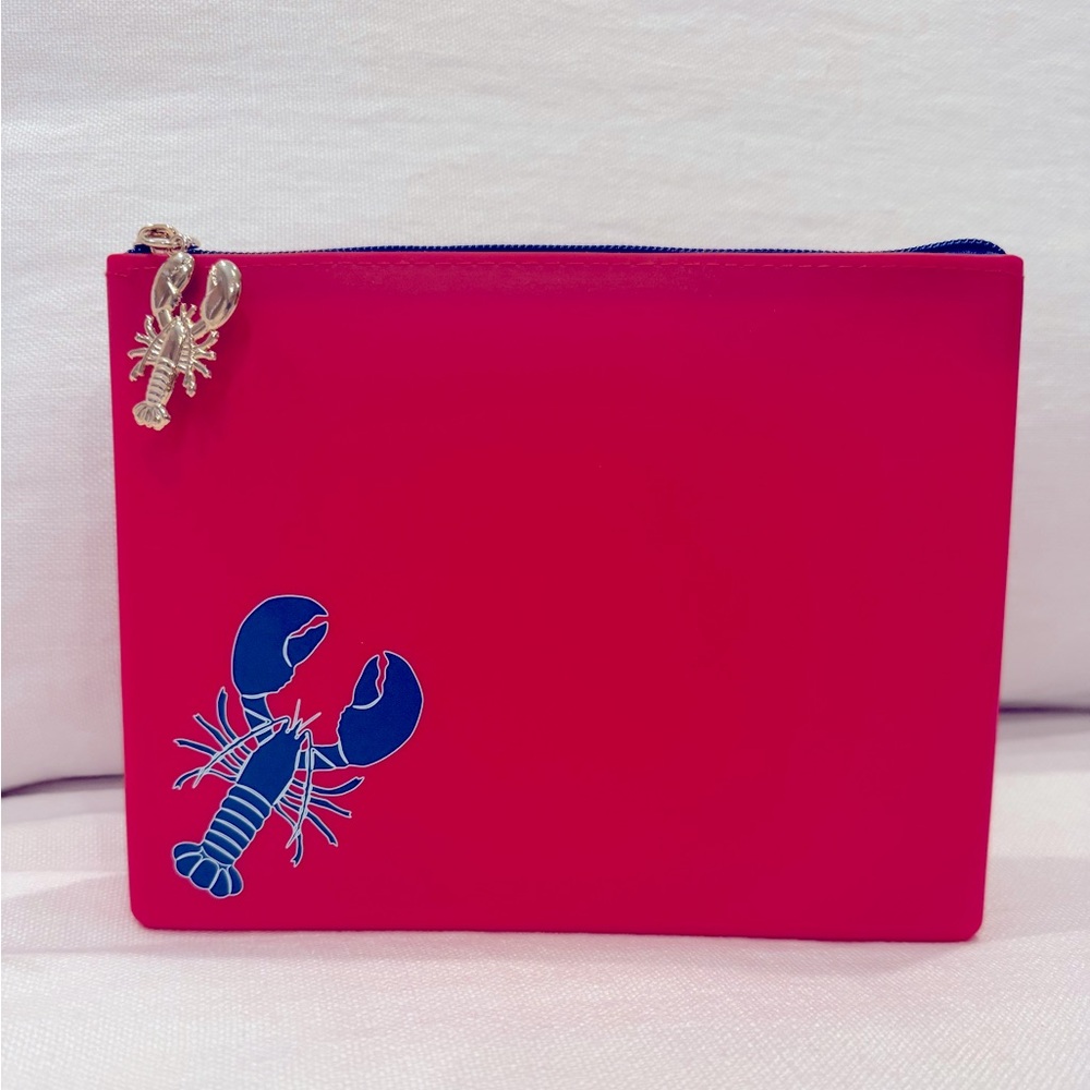 Blue Lobster Red Zipper Pouch Silicone Makeup Bag Gold Lobster Charm Waterproof